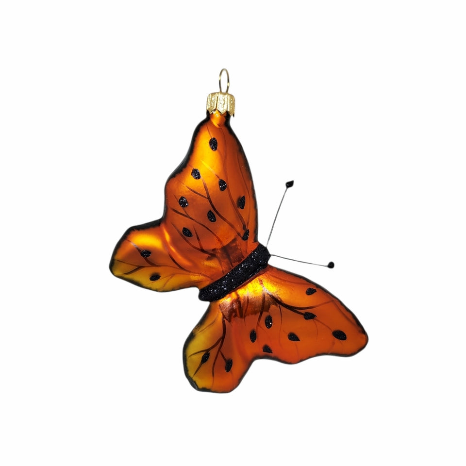 Monarch Butterfly Hand-Painted Blown Glass Ornament
