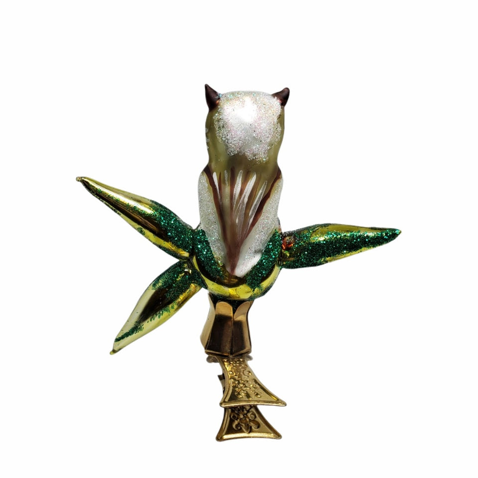 Small Owl Hand-Painted Blown Glass Ornament