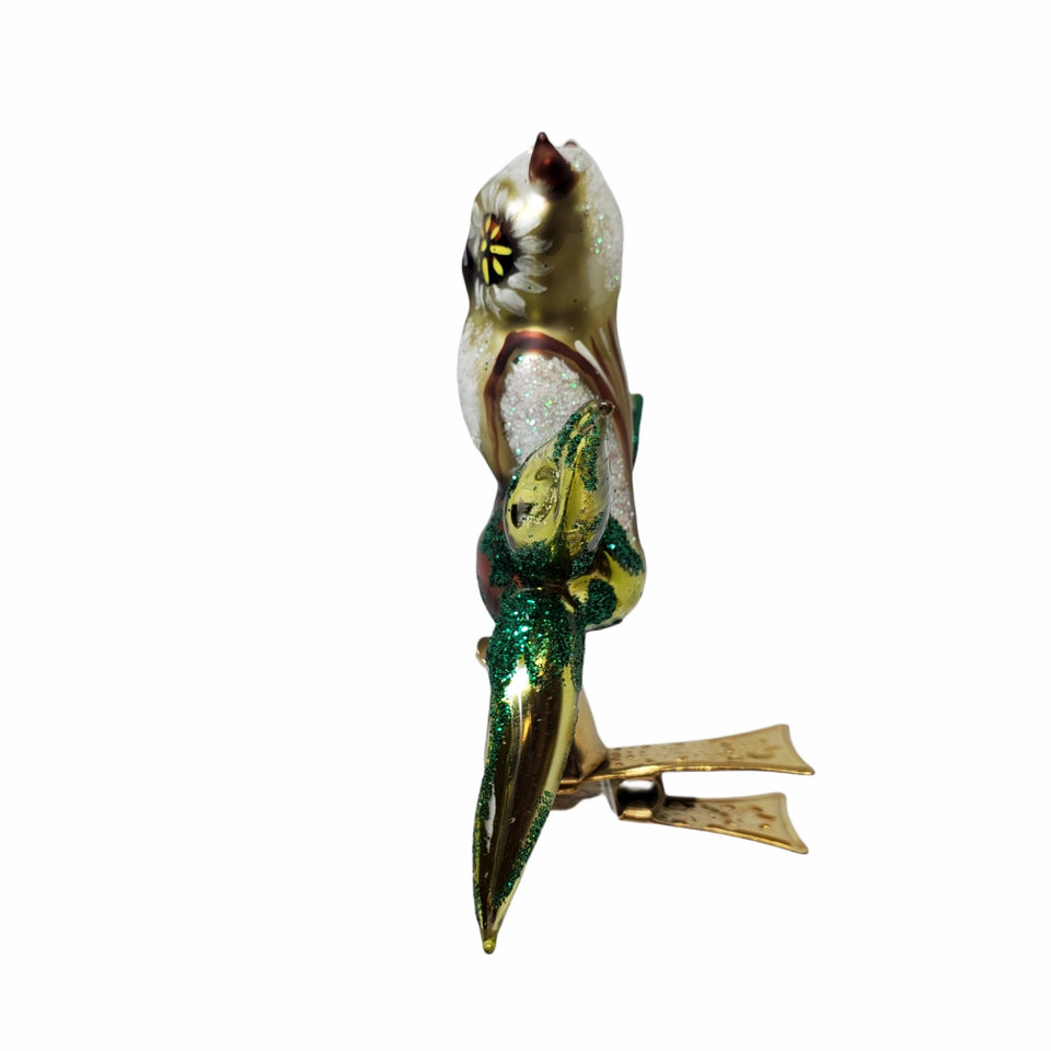 Small Owl Hand-Painted Blown Glass Ornament