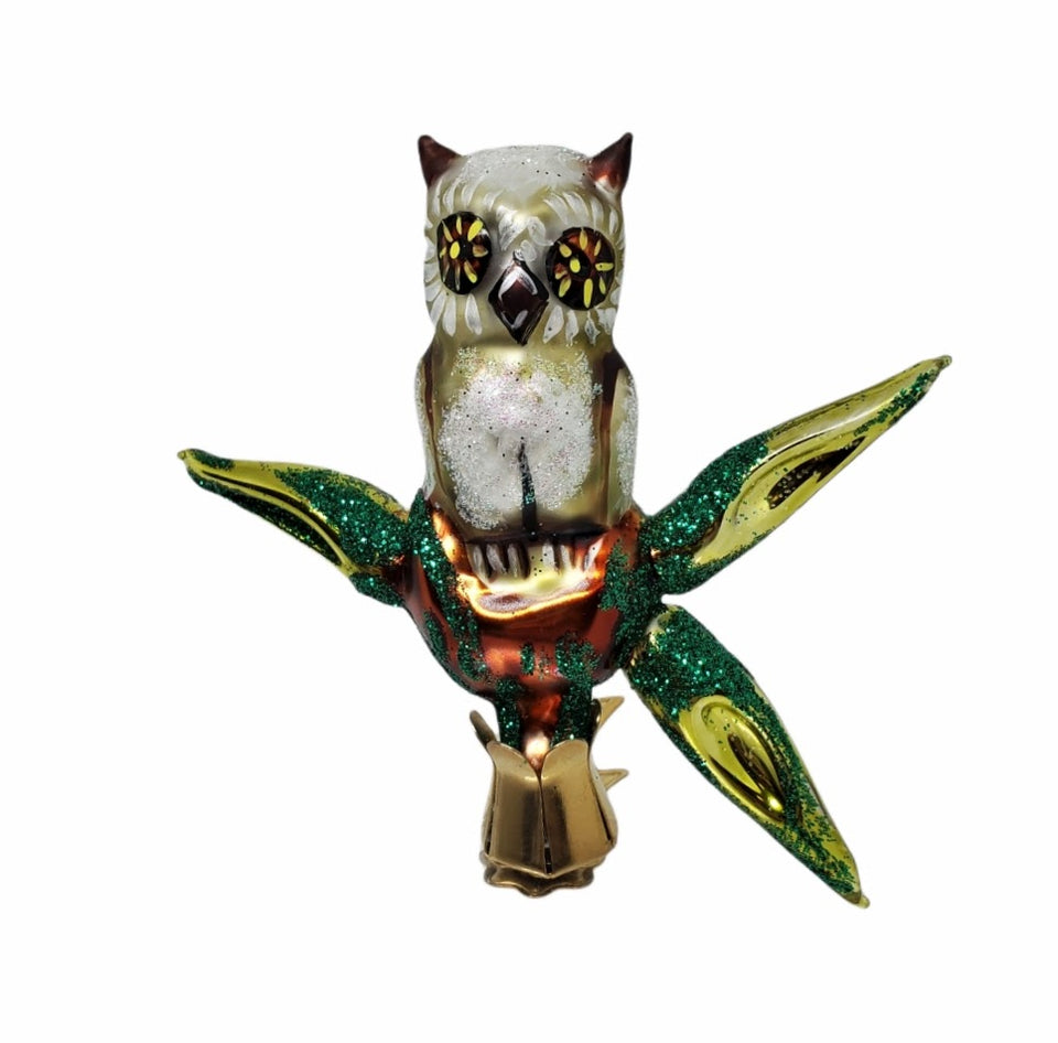 Small Owl Hand-Painted Blown Glass Ornament